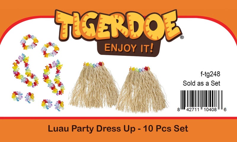 Tigerdoe Hawaiian Costume - Hula Skirt - Luau Costume - Flower Leis - Hawaiian Party Accessories (10 Pc Hula Skirt Set) - Image 2